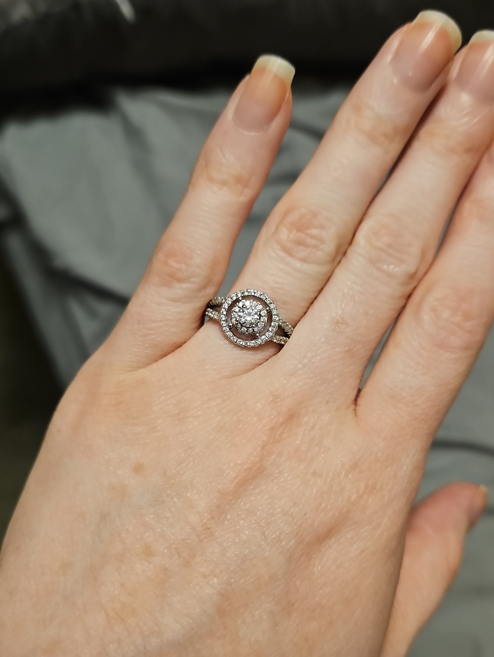 Sterling Silver Halo Round Cubic Zirconia Ring - White
